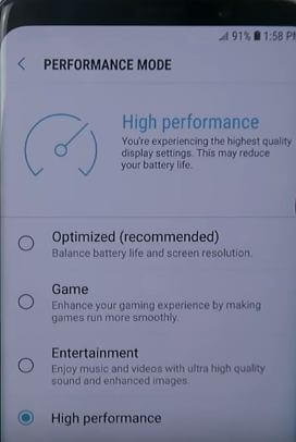 Galaxy S9 y galaxy S9 plus modo rendimiento