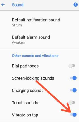 Deshabilite la vibración al tocar en Android Oreo 8.0 y 8.1