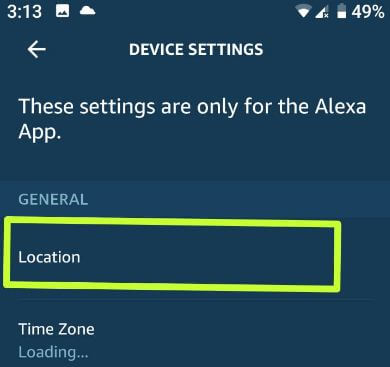 Cambiar la ubicación del dispositivo Alexa en la aplicación Alexa