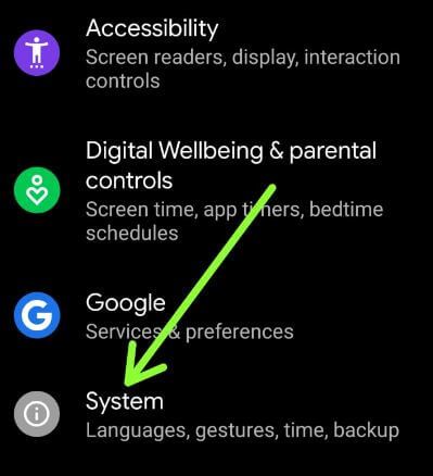 Configuración del sistema en el dispositivo Android 10