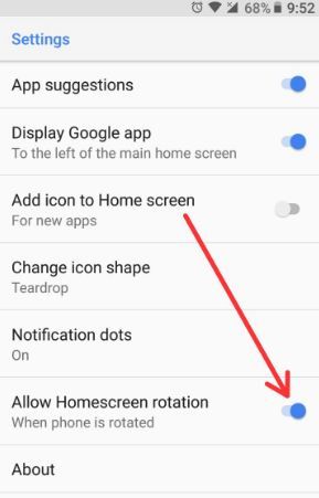 Cómo habilitar la rotación de la pantalla de inicio en Android 8.1 Oreo