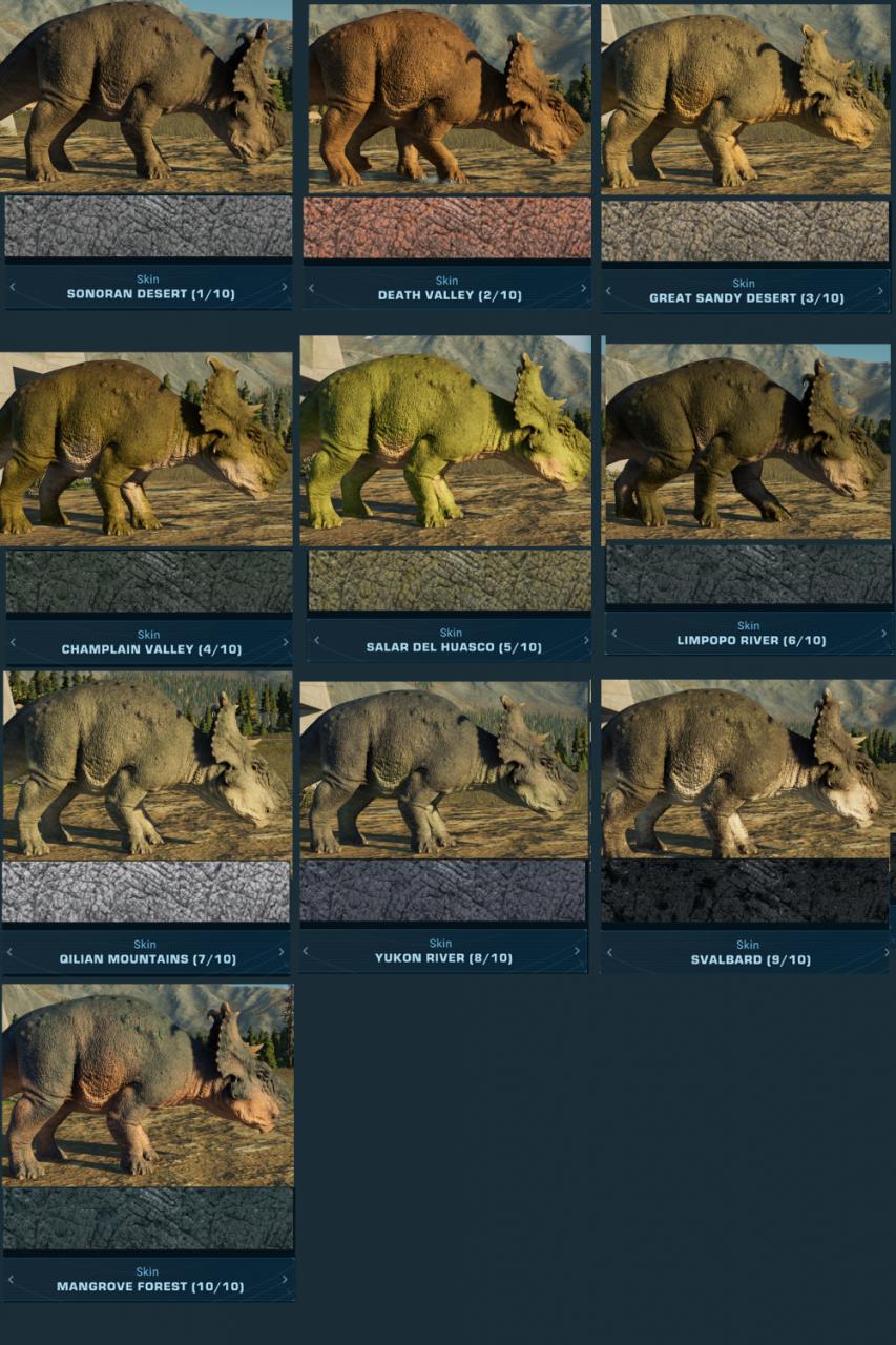 Vista previa de los colores y la piel de Dino de Jurassic World Evolution 2