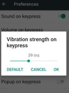 deshabilitar la vibración del teclado android