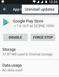 Desinstalar la actualización de Google Play Store para corregir el error 500