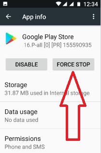 Detenga Google Play Store para corregir el código de error 500
