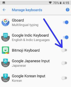 Teclado Bitmoji en teléfono Android