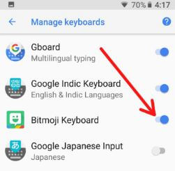 Habilitar el teclado Bitmoji en el teléfono Android