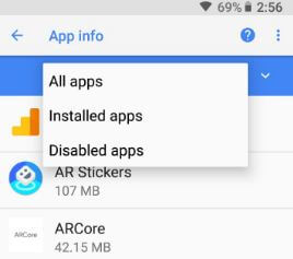 Deshabilitar todas las aplicaciones en Android Oreo