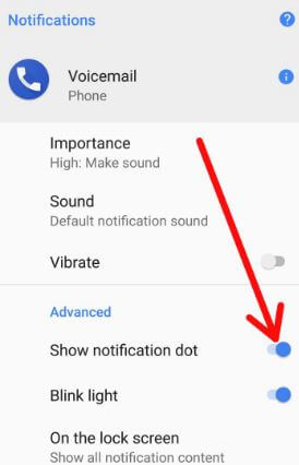 Deshabilitar los puntos de notificación de la aplicación Phone in Dots