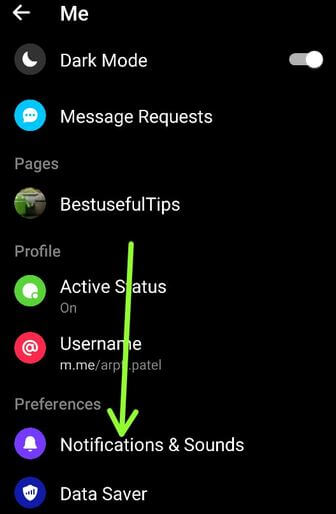 Deshabilite las notificaciones de la aplicación Facebook Messenger usando notificaciones y configuraciones de sonido