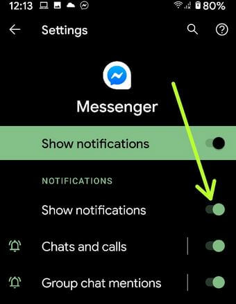 Deshabilitar la notificación en la aplicación Facebook Messenger en dispositivos Android