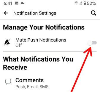 Silenciar las notificaciones Push en la aplicación de Android Dispositivos Android