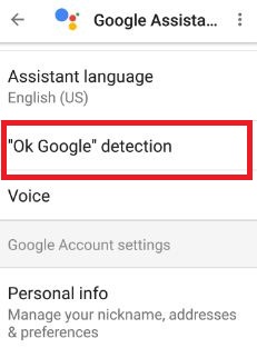 Presiona OK Google detecta sobre la configuración
