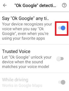 Permita que Google diga OK en cualquier momento en el dispositivo de turrón