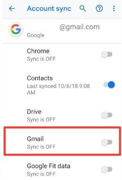 Desactiva la sincronización de Gmail en Android 9