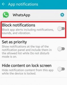 bloquear las notificaciones de la aplicación WhatsApp en Android