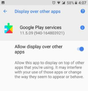 Deshabilite la visualización sobre otras aplicaciones en Android Oreo 8.0