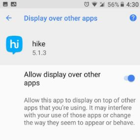 Habilite la visualización sobre otras aplicaciones en Android 8.0 Oreo