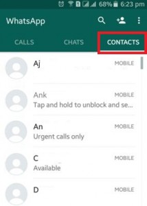 Toca Contactos en WhatsApp