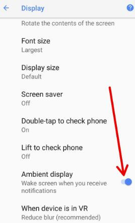 Apague la pantalla ambiental en Google Pixel 2 para prolongar la duración de la batería