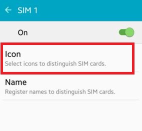 Toque el ícono para cambiar el símbolo de la tarjeta SIM