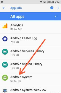 Información del sistema Android en la configuración de información de la aplicación Oreo