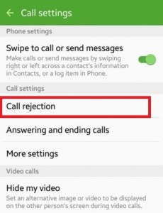 Toque el rechazo de llamadas en la configuración de llamadas