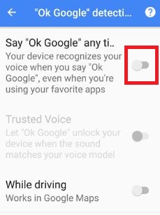 Permita que Google diga OK en cualquier momento en un dispositivo Android