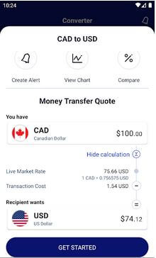 Conversor de divisas XE y aplicación de transferencia de dinero para Android