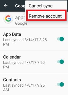 Eliminar cuenta de Google para corregir el error 924 en Play Store