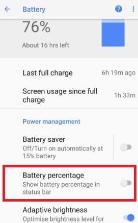 No mostrar el porcentaje de batería en Android Oreo 8.0
