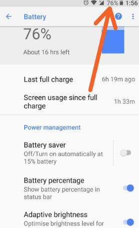 Muestra el porcentaje de batería en la barra de estado de Android Oreo