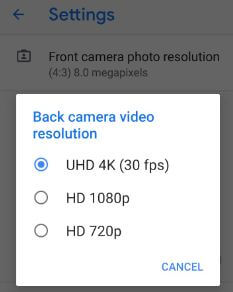 Cómo cambiar la resolución de video en Pixel 3 Pie