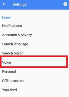 Toque la voz en la sección de búsqueda en la configuración del asistente