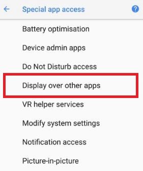 Cómo deshabilitar la visualización sobre otras aplicaciones en Android Oreo