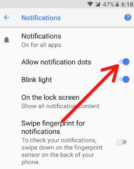 Cómo habilitar o deshabilitar los puntos de notificación en Android 10, 9 (Pie), 8.1 (Oreo)