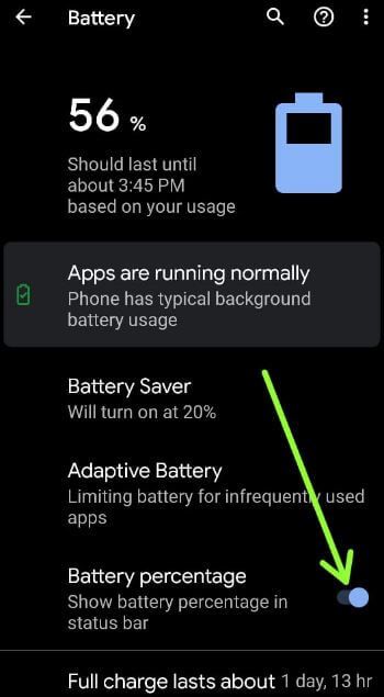 Cómo mostrar el porcentaje de batería en Android 10, 9 (Pie), 8 (Oreo)