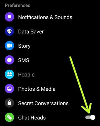 Cómo desactivar los encabezados de chat en la aplicación Facebook Messenger Android