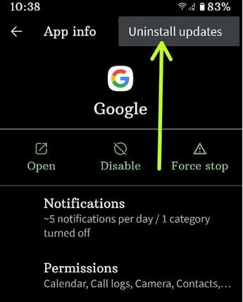 Desinstalar la actualización de la aplicación de Google para corregir el feed de Google que no funciona en Android