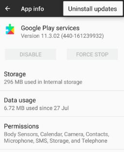 Desinstalar actualizaciones en Google Play Services en Android Nougat
