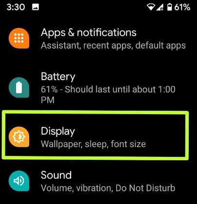 Cambia el fondo de pantalla en Android 10 usando la configuración de pantalla