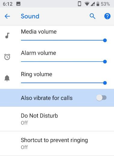Vibrar para llamadas en Android P