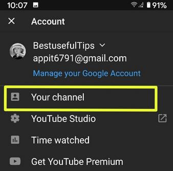 Abre el canal de YouTube para cambiar el nombre en Android