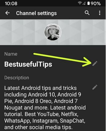 Cambiar el nombre del canal de YouTube en un teléfono inteligente Android
