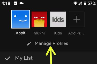 Administrar perfiles en el dispositivo Android de la aplicación Netflix