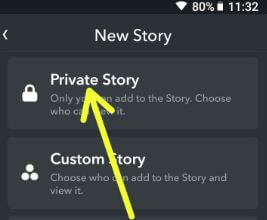 Crea una historia privada de Snapchat en un teléfono Android