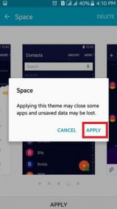 Vuelva a confirmar el botón Aplicar para cambiar temas en Android