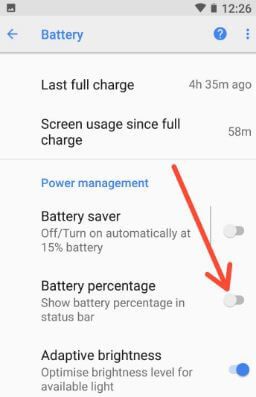 Muestra el porcentaje de batería en la barra de estado de Android 8.1 Oreo