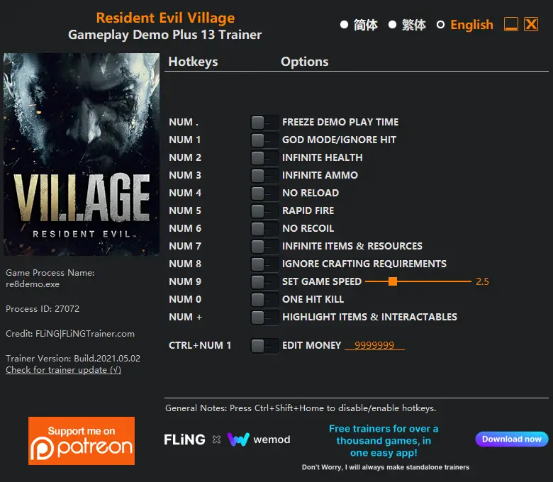 Resident Evil Village Gameplay Demo Plus 6 & 13 Trainer (Descarga y modo de uso)