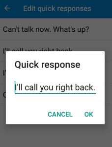 enviar respuestas rápidas a llamadas en teléfonos Android